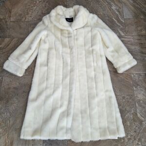 Terry Lewis Classic Luxuries Faux Fur Coat Winter White Ribbed Longline Coat